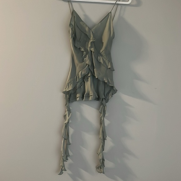 Zara Strappy Semi-Sheer Tank Top Ruffles Green Coquette Fairy Womens Size XS - Picture 5 of 6